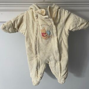 Disney Cream Hooded Winter Footie with Pooh Design